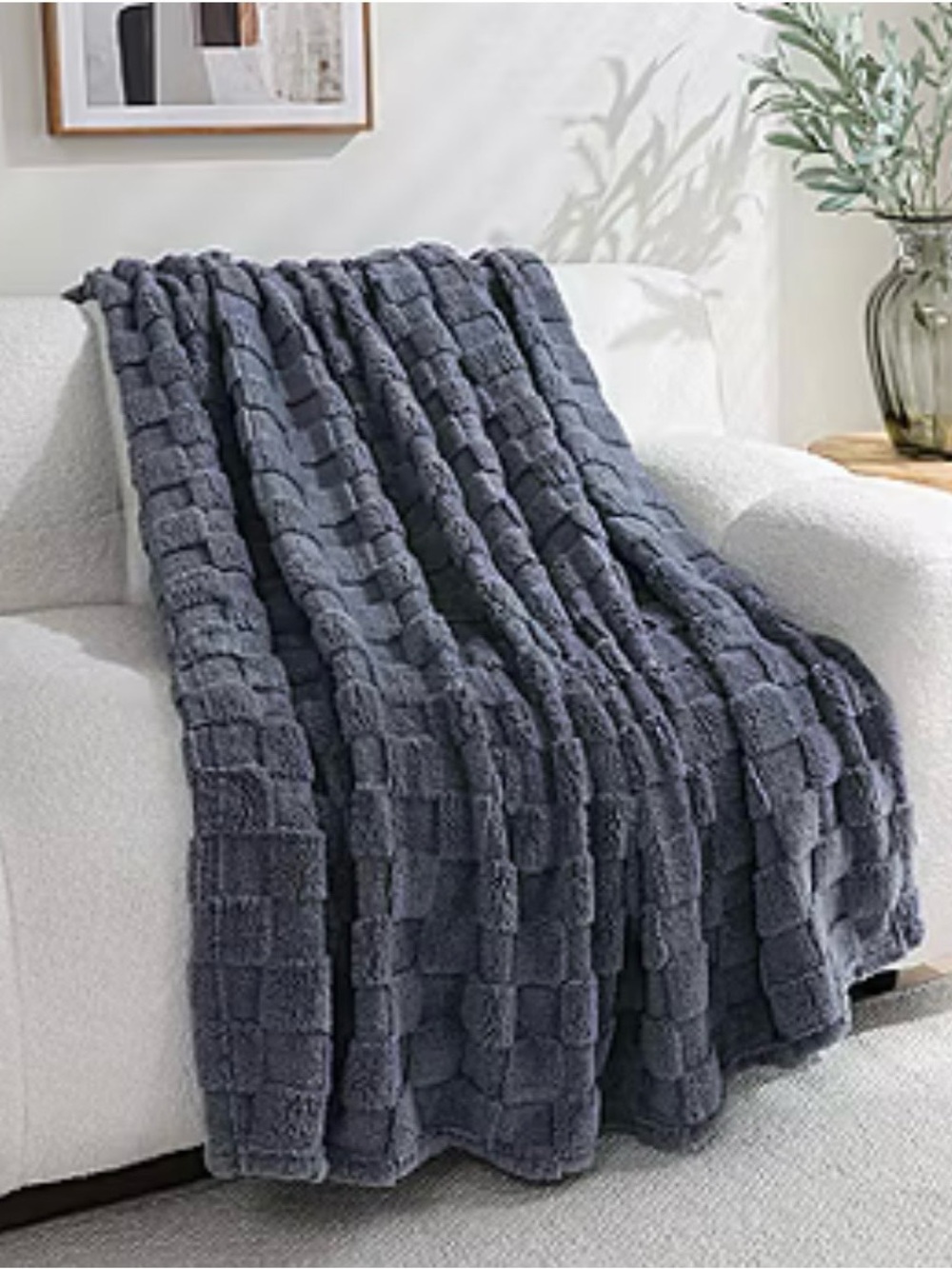 Plush Textured Throw Blanket - Navy Blue